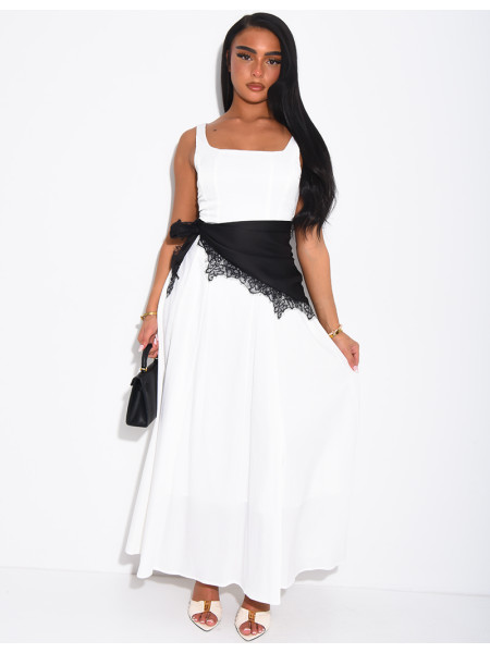 Dreieckiges Satin-Halstuch mit Spitzenbesatz an den Rändern