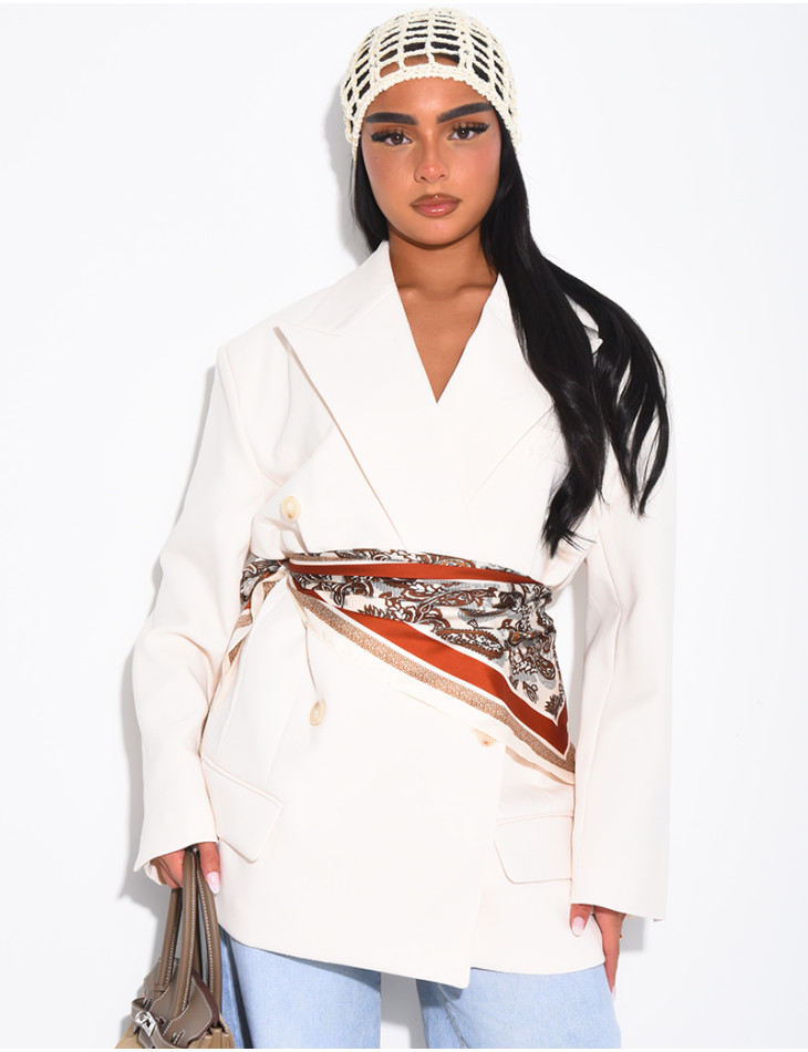 Patterned satin triangle scarf