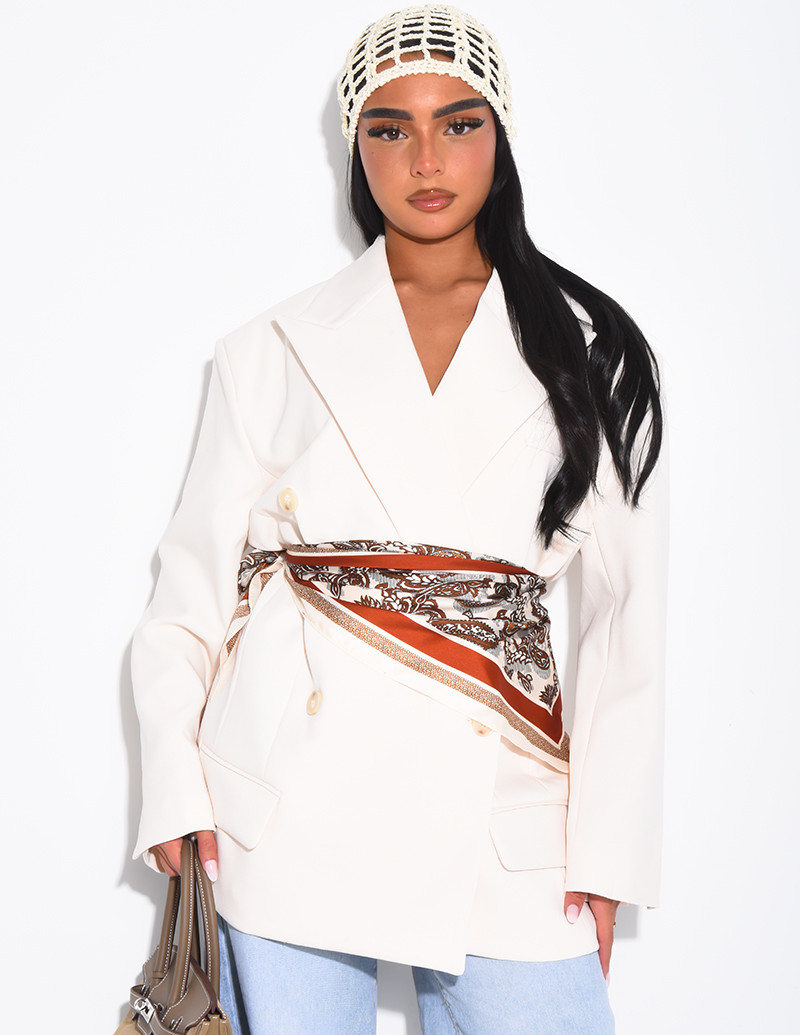 Patterned satin triangle scarf