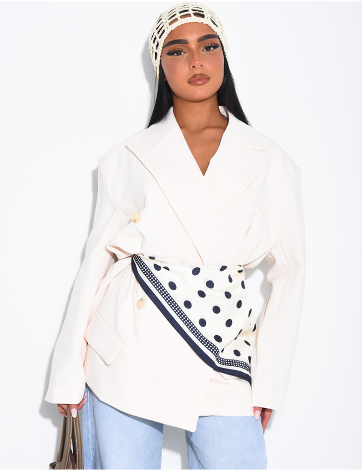 Foulard triangle en satin à motifs pois