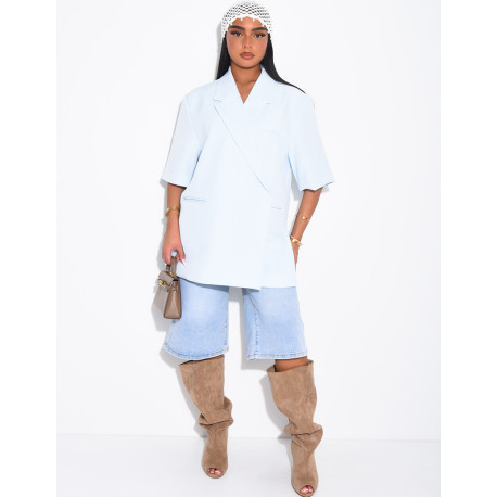 Blazer premium à manches courtes et fentes sur les côtés