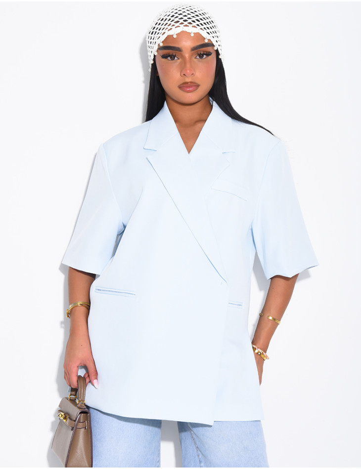 Blazer premium à manches courtes et fentes sur les côtés