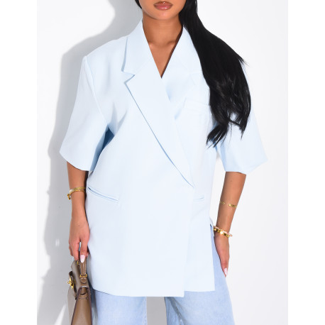 Blazer premium à manches courtes et fentes sur les côtés