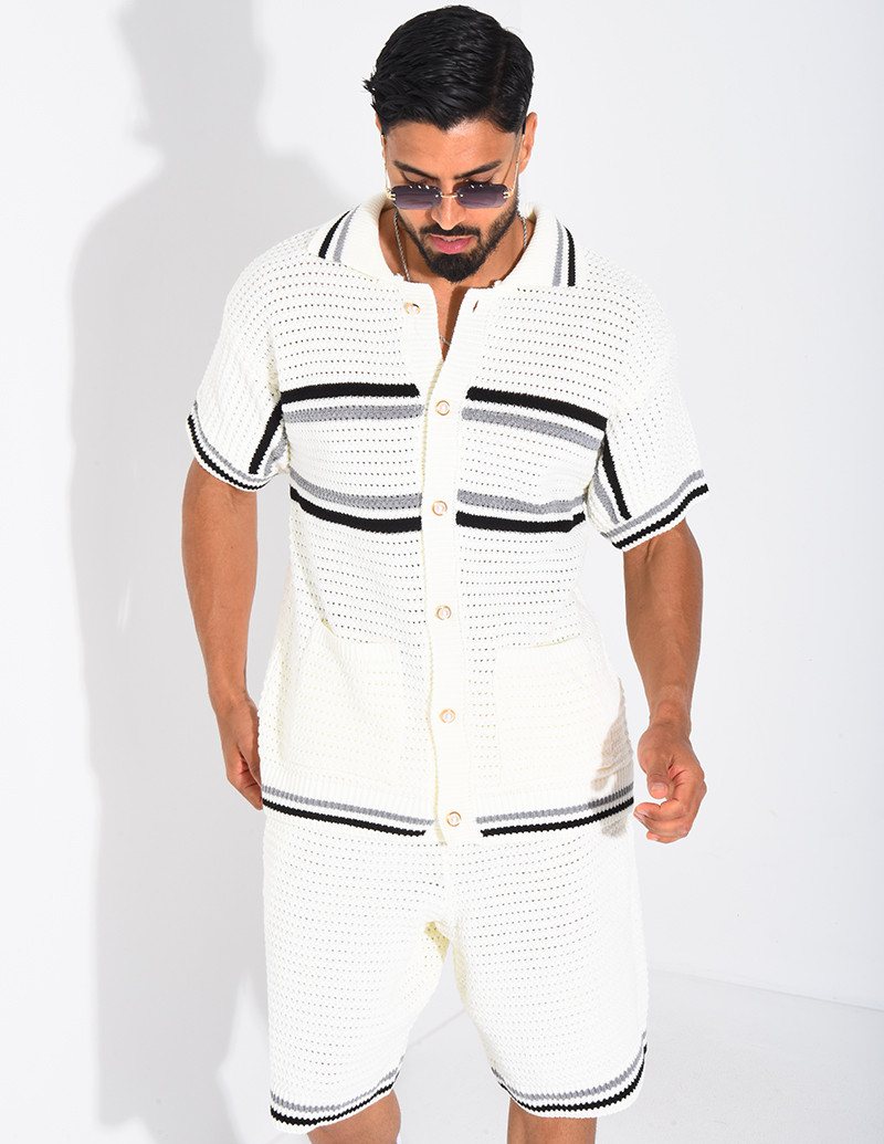 Ensemble ajouré à rayures...