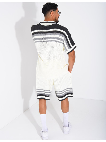 Ensemble ajouré short et chemise à boutons perle