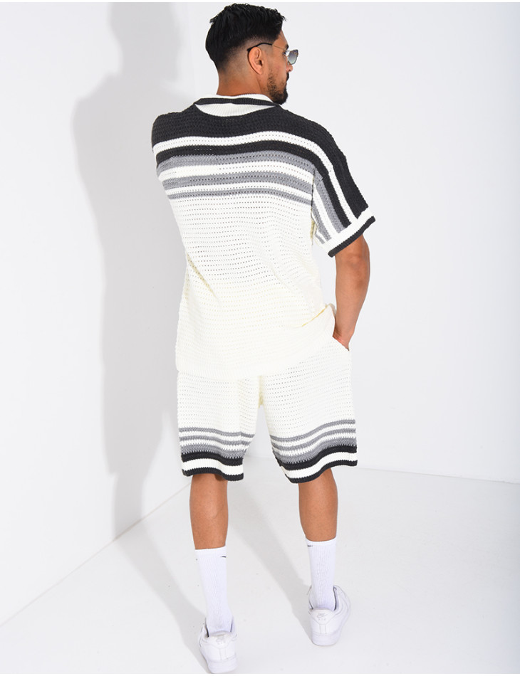 Ensemble ajouré short et chemise à boutons perle