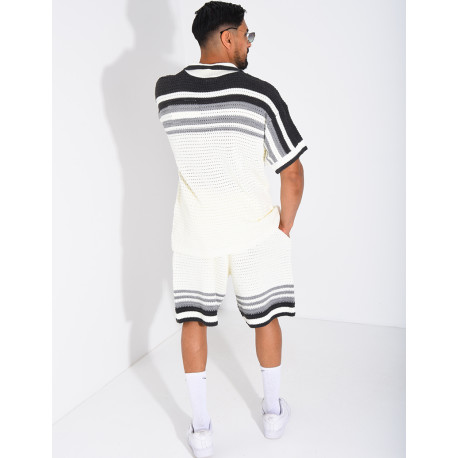 Ensemble ajouré short et chemise à boutons perle