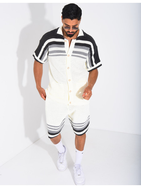 Ensemble ajouré short et chemise à boutons perle