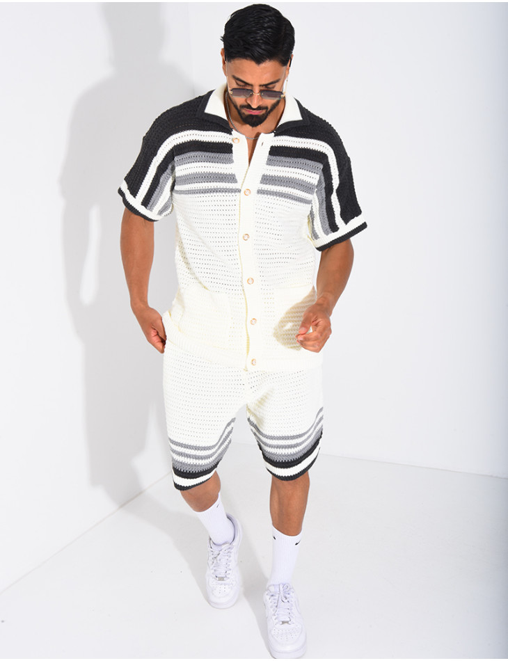 Ensemble ajouré short et chemise à boutons perle