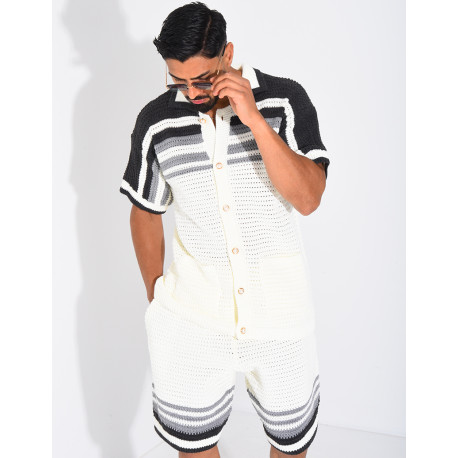 Ensemble ajouré short et chemise à boutons perle