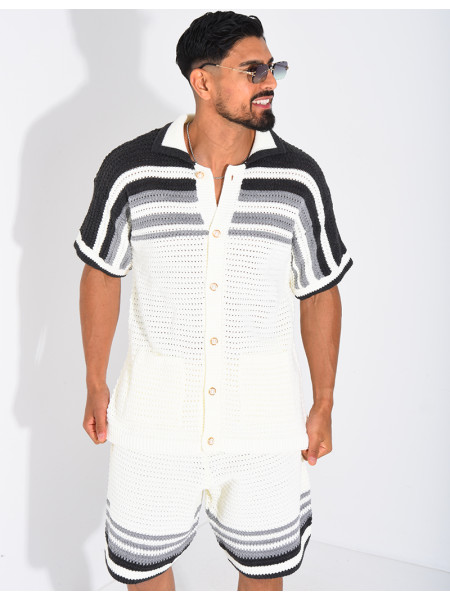 Ensemble ajouré short et chemise à boutons perle