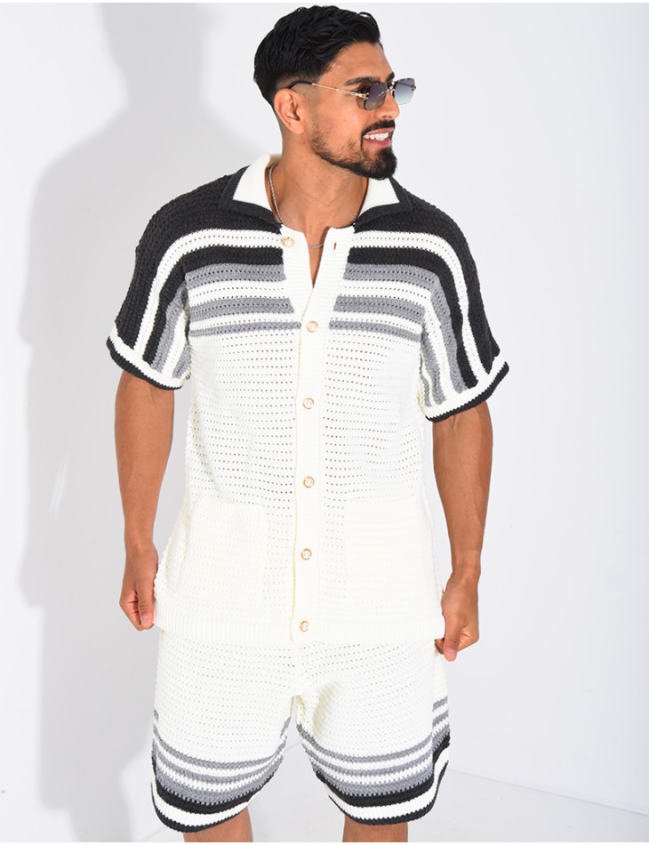 Ensemble ajouré short et chemise à boutons perle