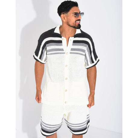 Ensemble ajouré short et chemise à boutons perle