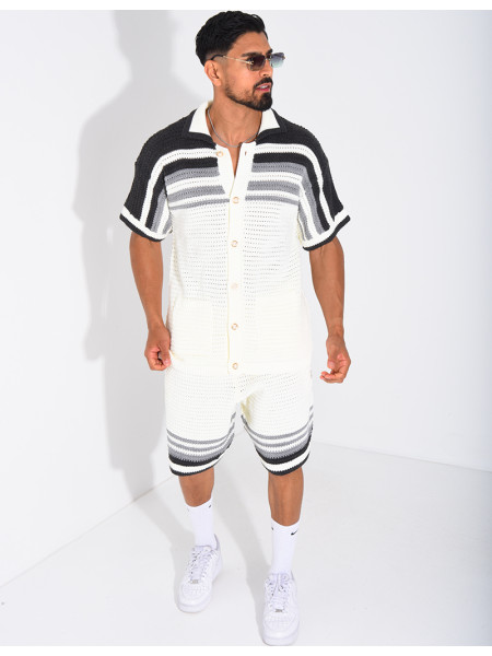 Ensemble ajouré short et chemise à boutons perle