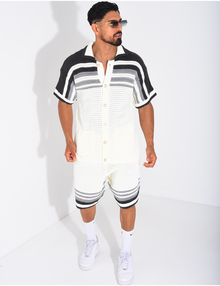 Ensemble ajouré short et chemise à boutons perle