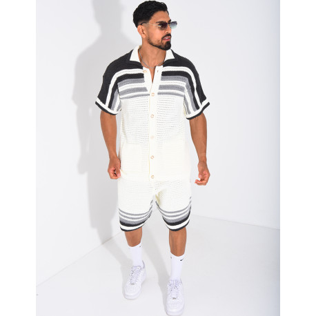 Ensemble ajouré short et chemise à boutons perle