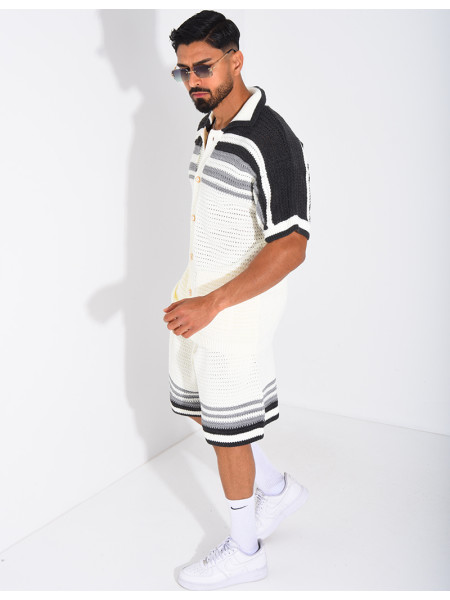 Ensemble ajouré short et chemise à boutons perle