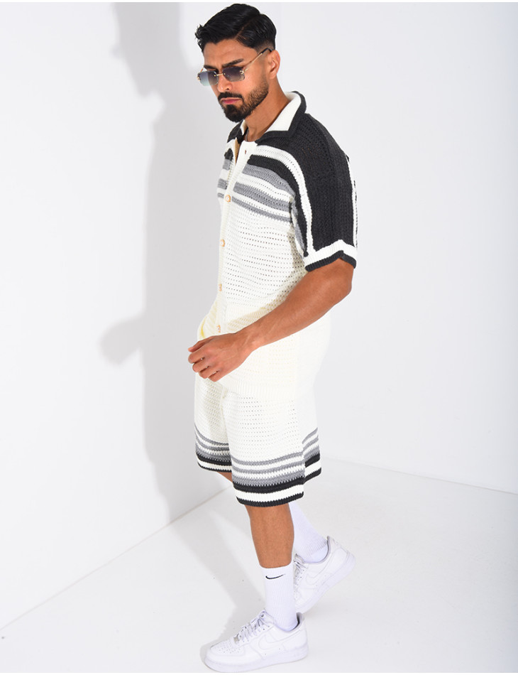 Ensemble ajouré short et chemise à boutons perle