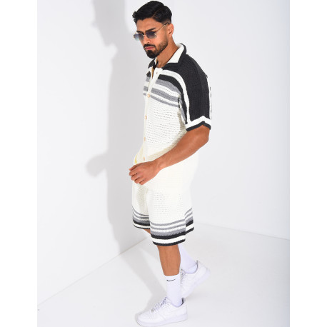 Ensemble ajouré short et chemise à boutons perle