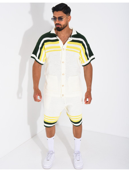 Ensemble ajouré short et chemise à boutons perle