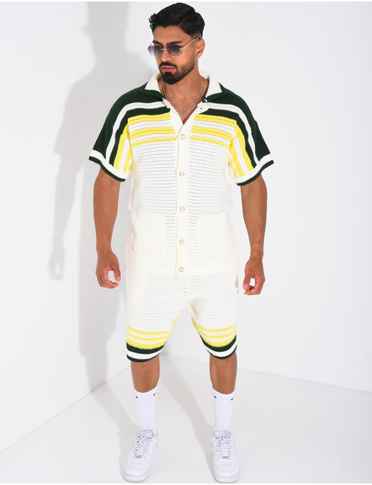 Ensemble ajouré short et chemise à boutons perle