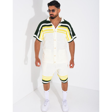 Ensemble ajouré short et chemise à boutons perle