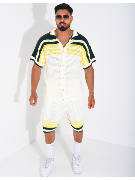 Ensemble ajouré short et chemise à boutons perle