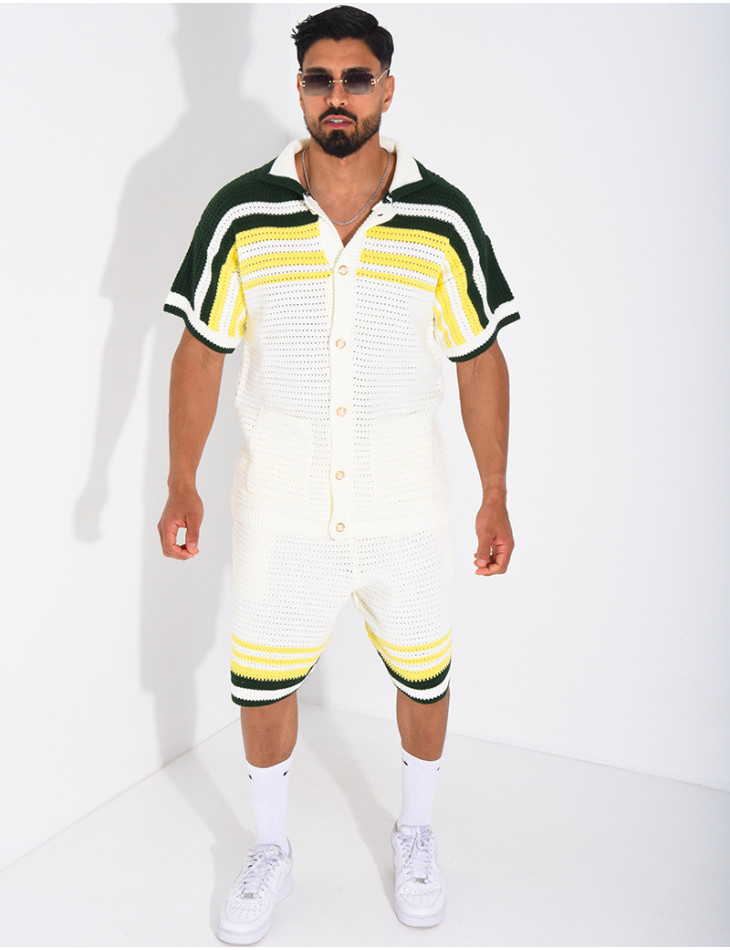 Ensemble ajouré short et chemise à boutons perle