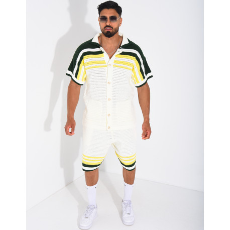 Ensemble ajouré short et chemise à boutons perle