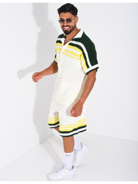 Ensemble ajouré short et chemise à boutons perle