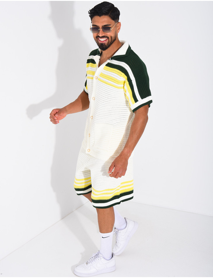 Ensemble ajouré short et chemise à boutons perle