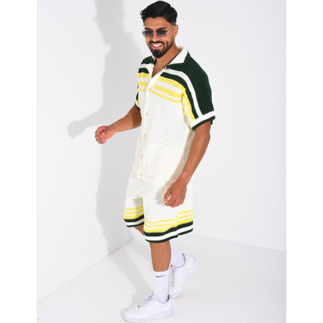 Ensemble ajouré short et chemise à boutons perle