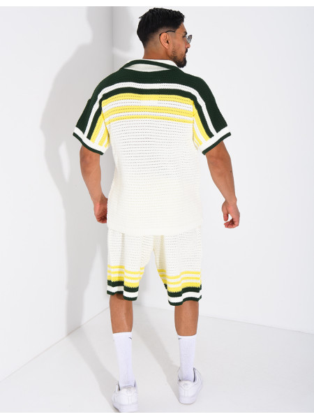 Ensemble ajouré short et chemise à boutons perle