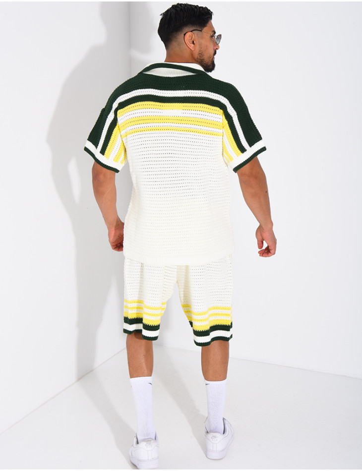 Ensemble ajouré short et chemise à boutons perle