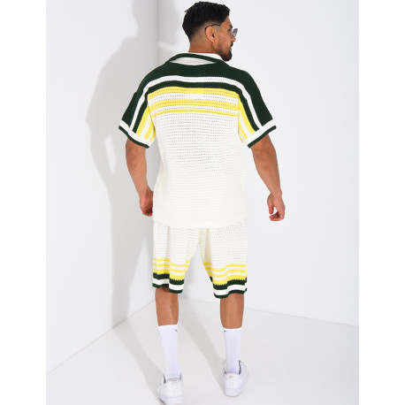 Ensemble ajouré short et chemise à boutons perle