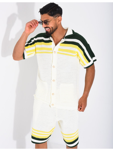 Ensemble ajouré short et chemise à boutons perle