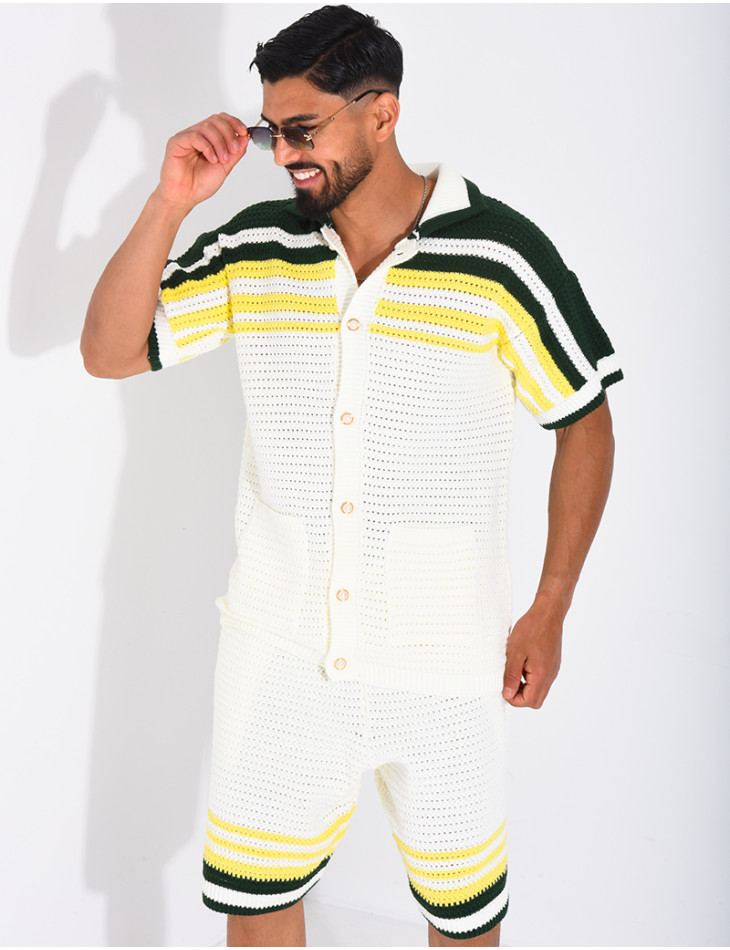 Ensemble ajouré short et chemise à boutons perle