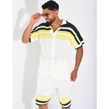 Ensemble ajouré short et chemise à boutons perle