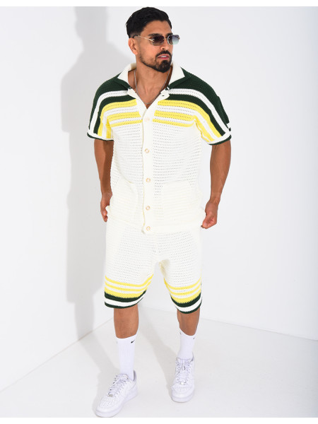 Ensemble ajouré short et chemise à boutons perle