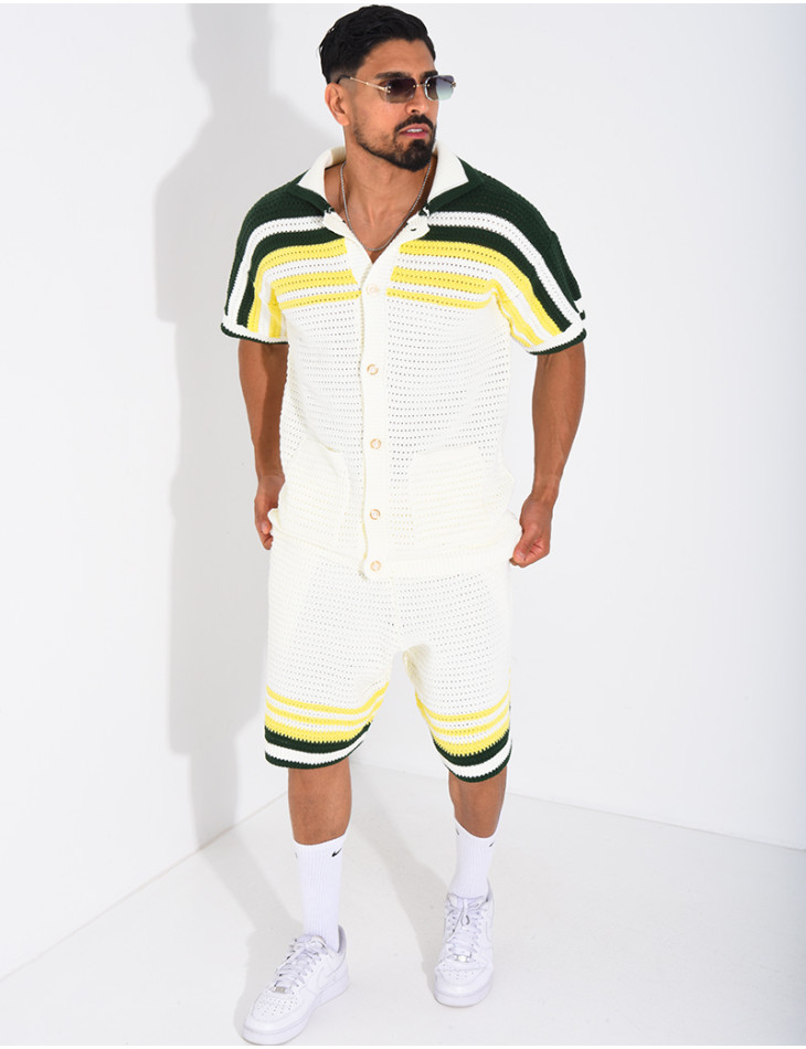 Ensemble ajouré short et chemise à boutons perle
