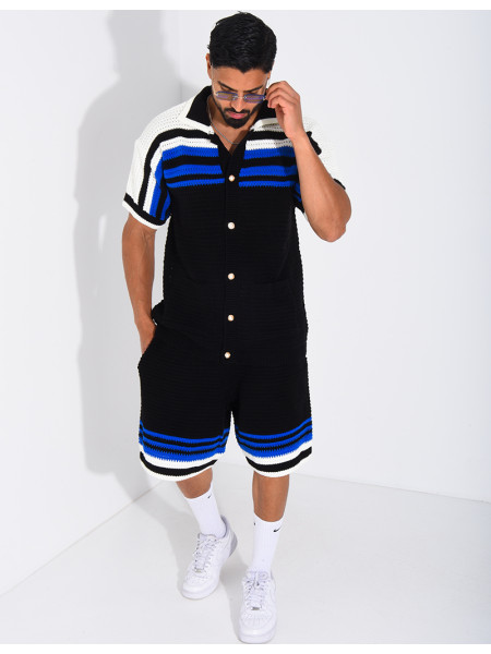 Ensemble ajouré short et chemise à boutons perle