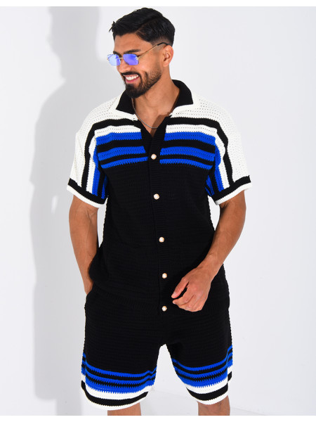 Ensemble ajouré short et chemise à boutons perle