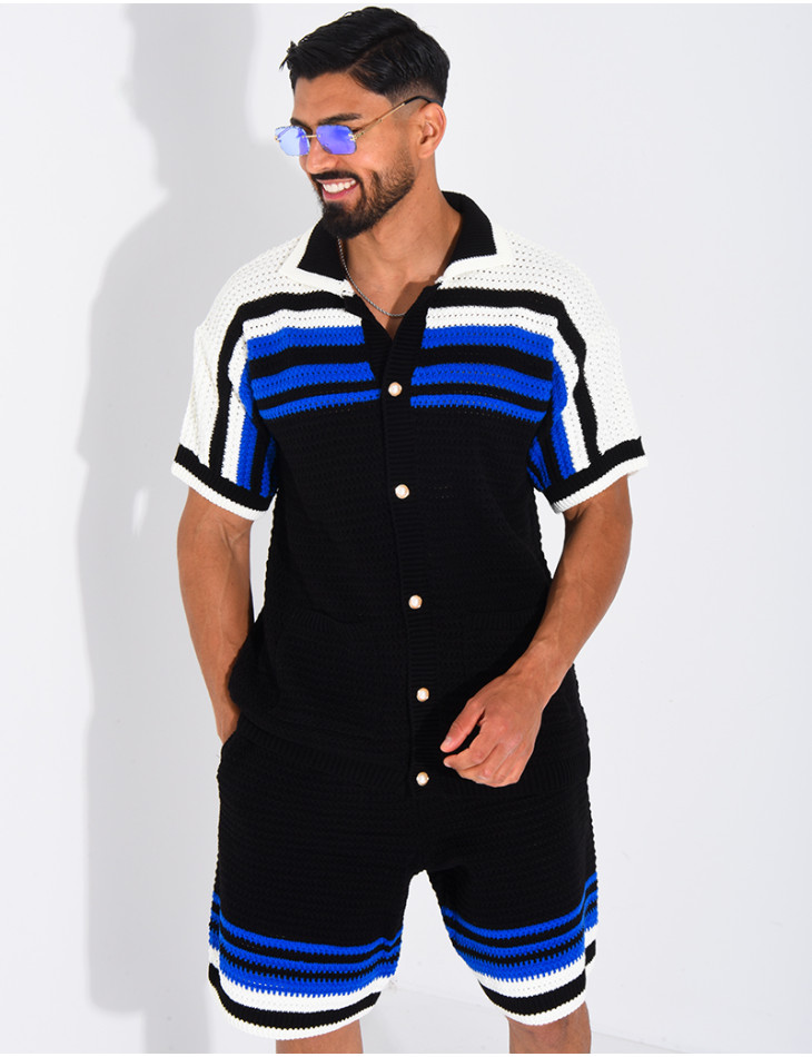Ensemble ajouré short et chemise à boutons perle