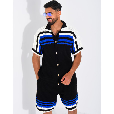 Ensemble ajouré short et chemise à boutons perle