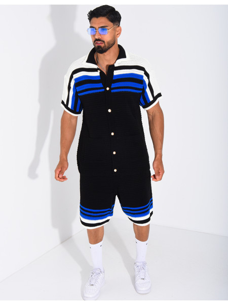 Ensemble ajouré short et chemise à boutons perle