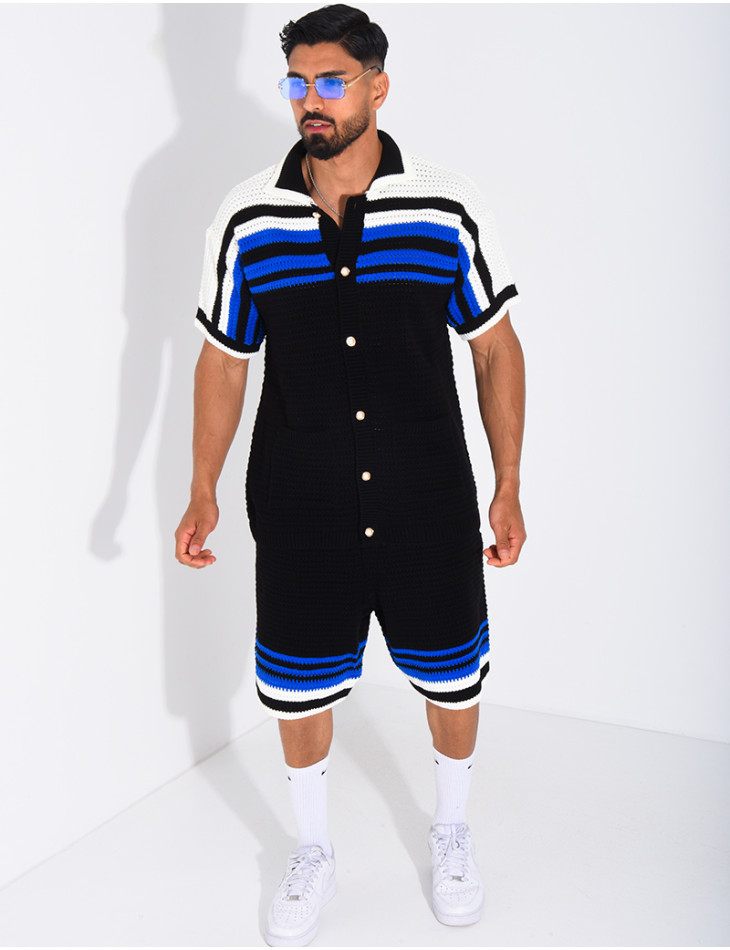 Ensemble ajouré short et chemise à boutons perle