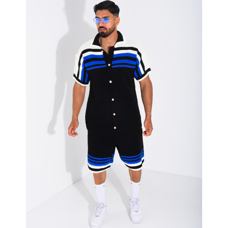 Ensemble ajouré short et chemise à boutons perle