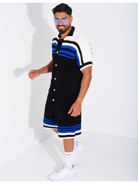 Ensemble ajouré short et chemise à boutons perle