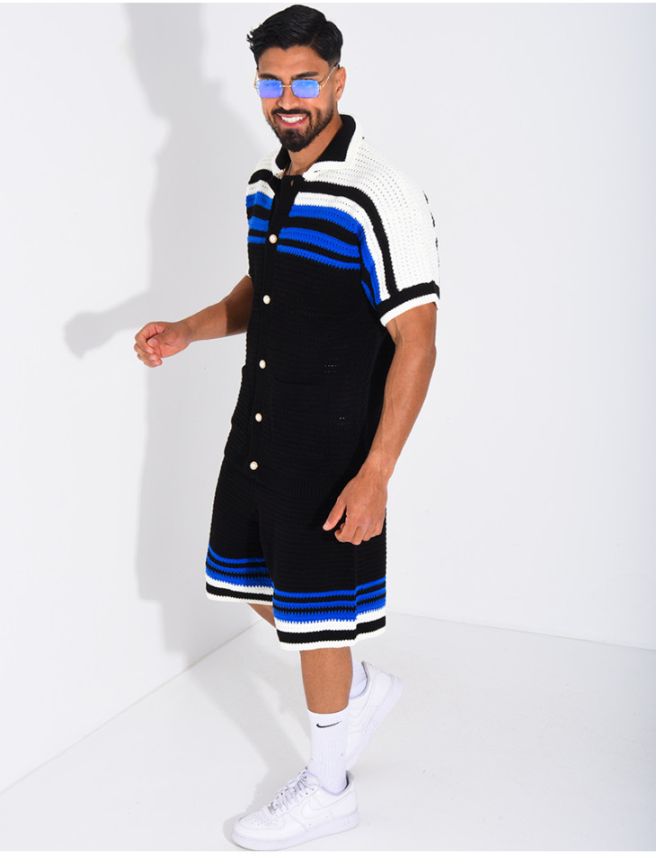 Ensemble ajouré short et chemise à boutons perle