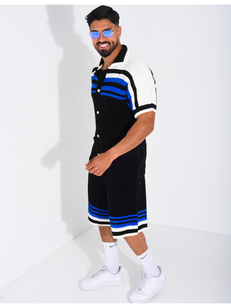 Ensemble ajouré short et chemise à boutons perle